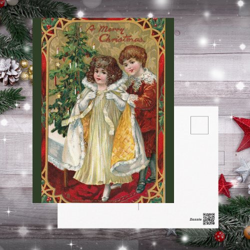 1910 Vintage Christmas Tuck Boy and Girl Postcard