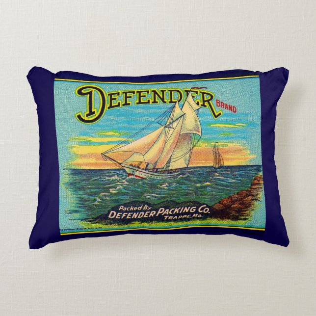 1910s Defender brand packing sailboat label Accent Pillow (Front)