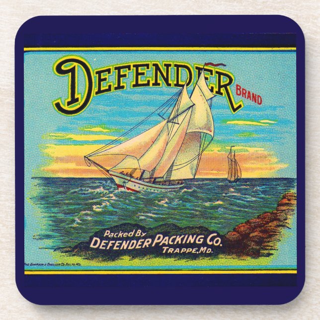 1910s Defender brand packing sailboat label Beverage Coaster (Front)