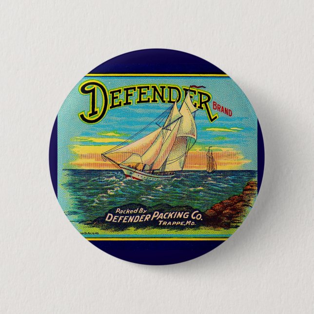 1910s Defender brand packing sailboat label Button (Front)