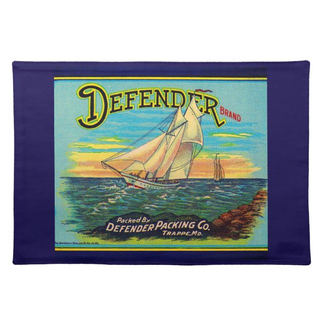 1910s Defender brand packing sailboat label Cloth Placemat (Front)