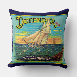1910s Defender brand packing sailboat label Throw Pillow