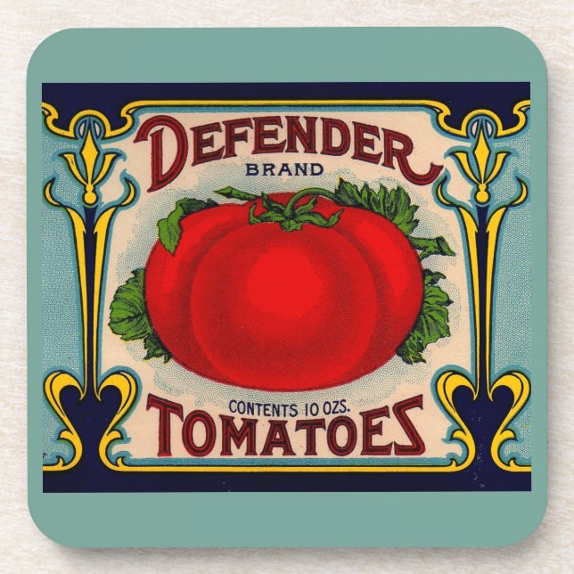 1910s Defender brand tomatoes label Beverage Coaster (Front)