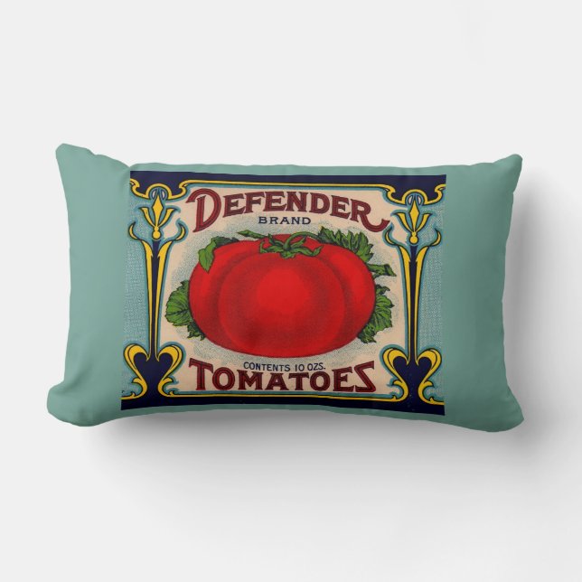 1910s Defender brand tomatoes label Lumbar Pillow (Front)