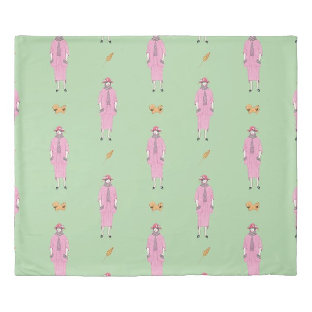 1910s Fashion Illustration Lady & Pekingese Dog Duvet Cover (Front)