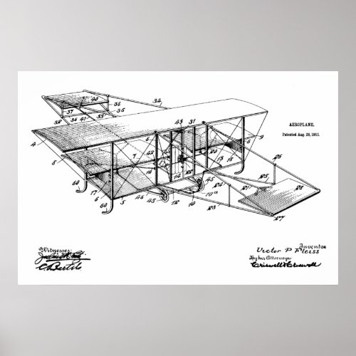 1911 Aeroplane Airplane Patent Art Drawing Print