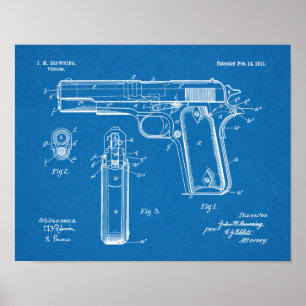 1911 Colt Browning Gun Patent Art Drawing Print