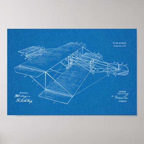 1911 Flying Machine Airplane Patent Art Drawing Poster