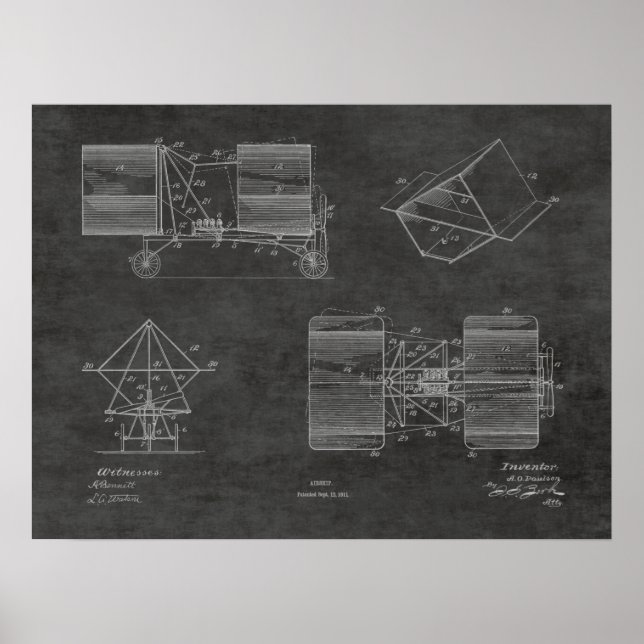 1911 Flying Machine Airplane Patent Drawing Print (Front)