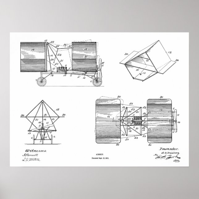 1911 Flying Machine Airplane Patent Drawing Print (Front)