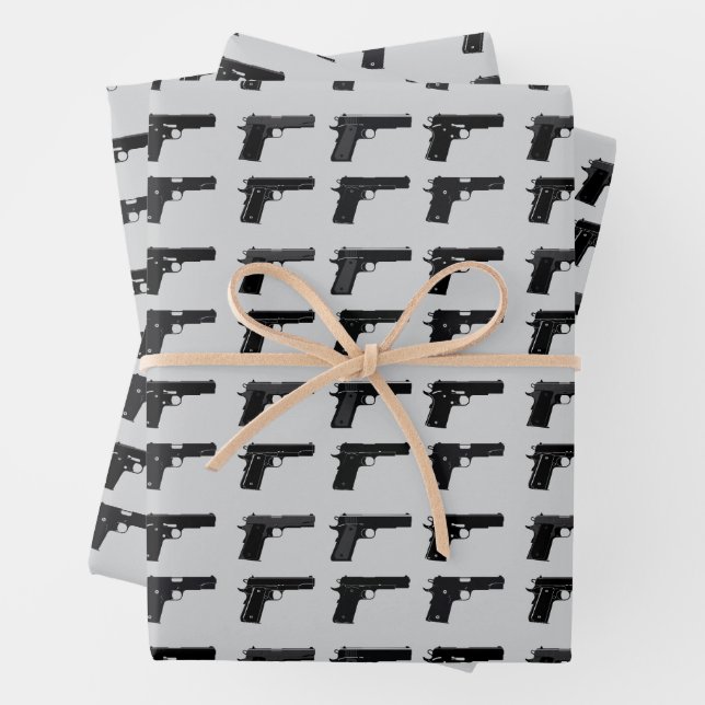 1911 Gun Silhouette Pattern Target Sports Wrapping Paper Sheets (In situ)