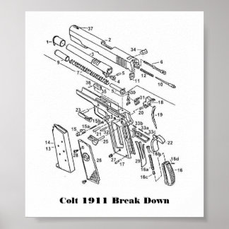 1911 parts, Colt 1911 Break Down Poster