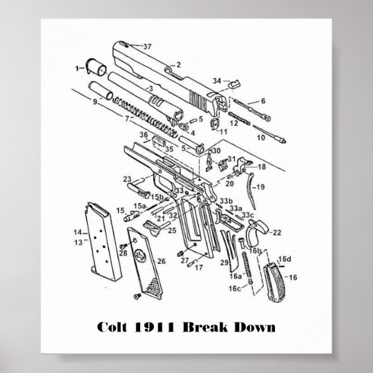 1911 parts, Colt 1911 Break Down Poster | Zazzle.com