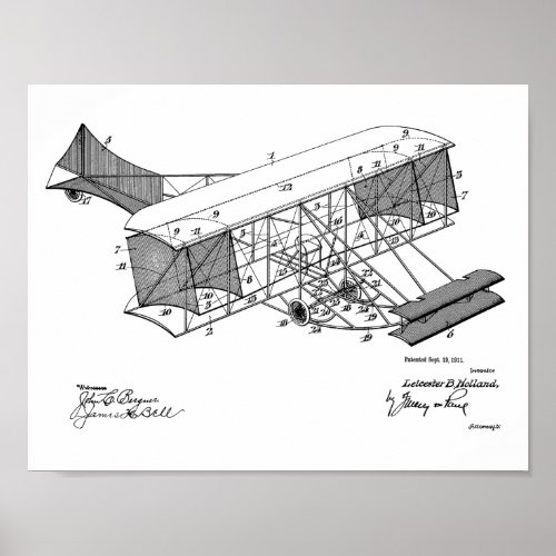 1911 Vintage Airplane Patent Art Drawing Print