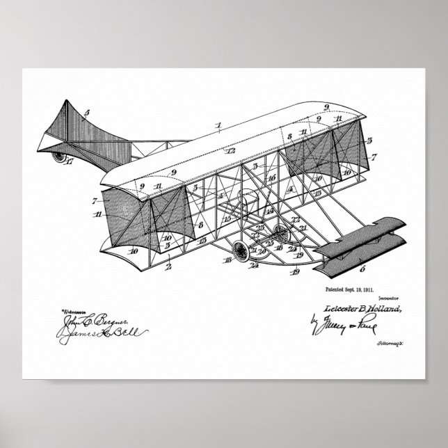 1911 Vintage Airplane Patent Art Drawing Print (Front)