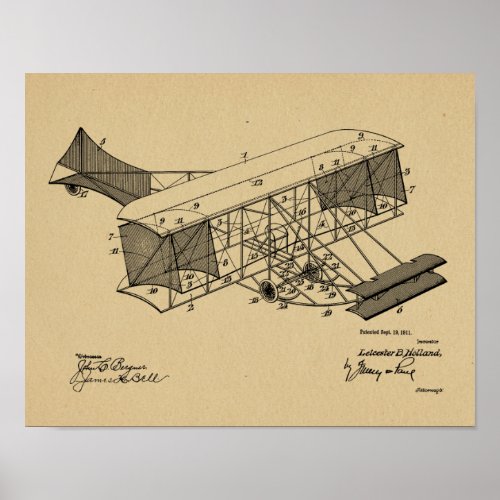 1911 Vintage Airplane Patent Art Drawing Print