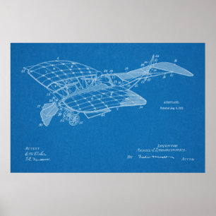 1912 Aeroplane Airplane Patent Art Drawing Print