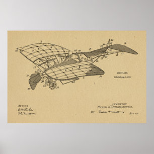 1912 Aeroplane Airplane Patent Art Drawing Print