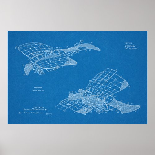 1912 Aeroplane Airplane Patent Art Drawing Print