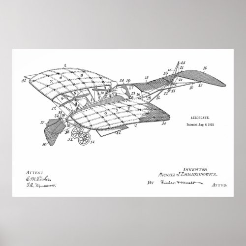 1912 Aeroplane Airplane Patent Art Drawing Print