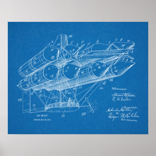 1912 Airship Airplane Patent Art Drawing Print