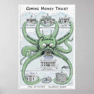 1912 Federal Reserve COLORIZED Political Cartoon Poster