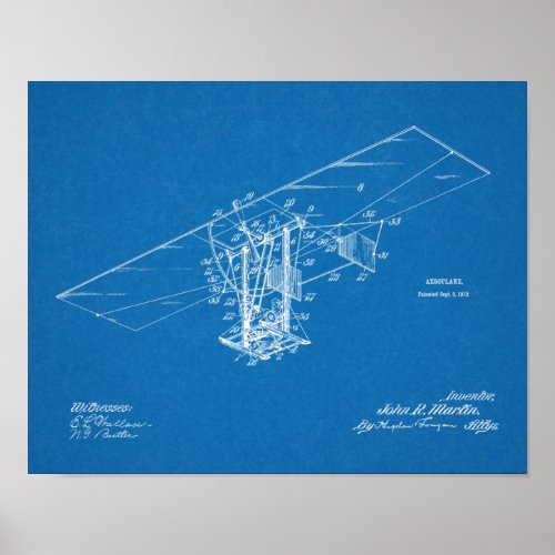 1912 Flying Machine Airplane Patent Art Drawing Poster