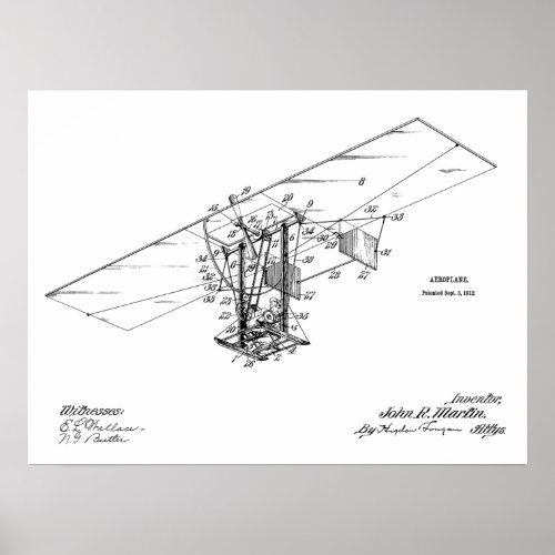 1912 Flying Machine Airplane Patent Art Drawing Poster