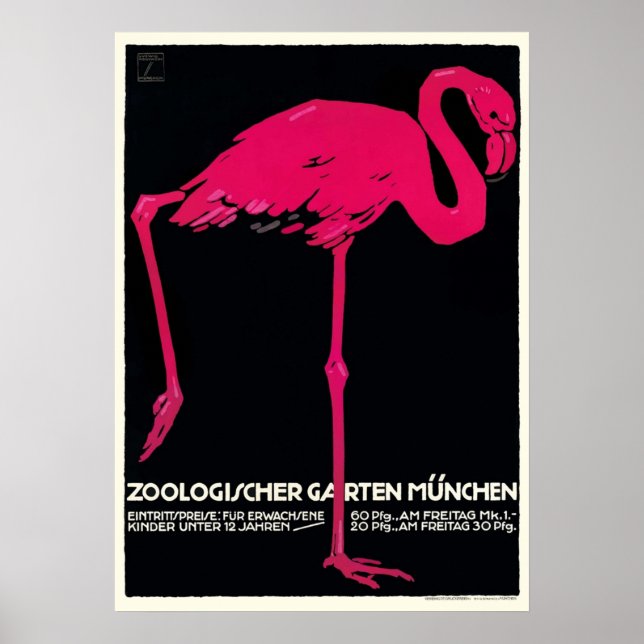 1912 Ludwig Hohlwein Munich Zoo Flamingo Poster (Front)