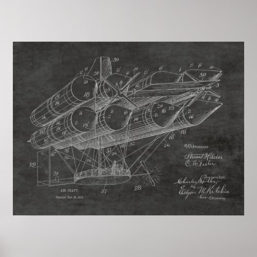 1912 Old Airship Airplane Patent Art Drawing Print