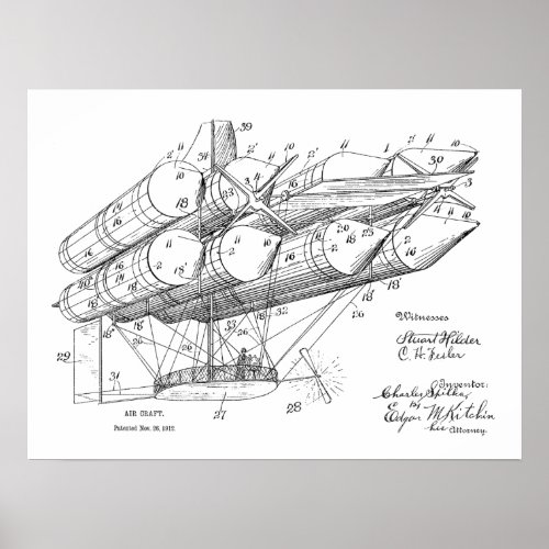 1912 Old Airship Plane Patent Art Drawing Print