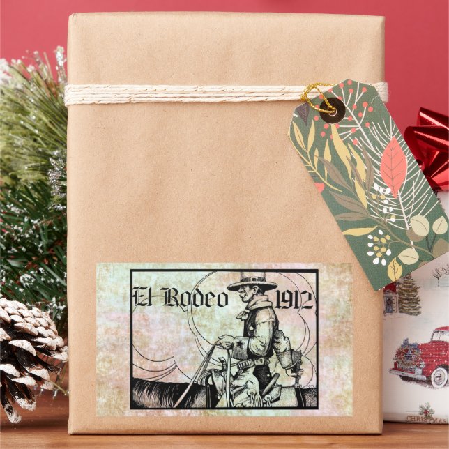 1912 Rodeo Cowboy Country western Art  Rectangular Sticker (Holiday)