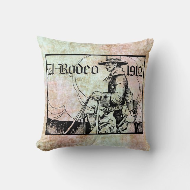 1912 Rodeo Cowboy Country western Art Throw Pillow (Front)