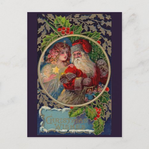 1912 Santa Claus and star angel Christmas card