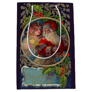 1912 Santa Claus and star angel Christmas print Medium Gift Bag