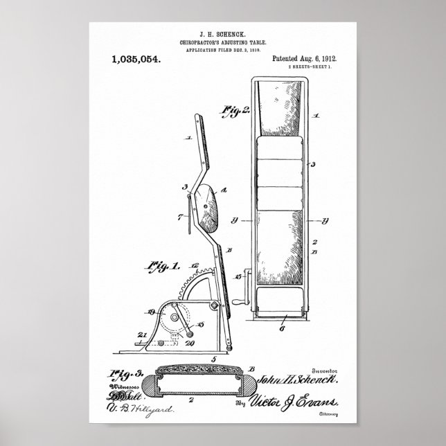 1912 Vintage Chiropractic Table Patent Art Print (Front)