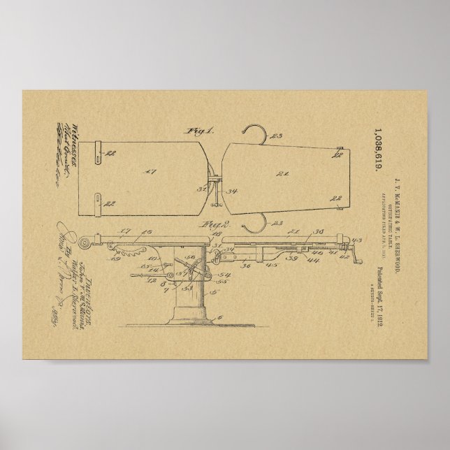 1912 Vintage Osteopathic Table Patent Art Print (Front)