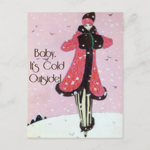 1913 Art Deco Winter Fashion Scene Postcard