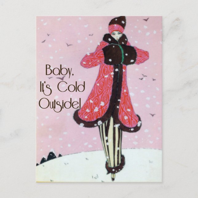 1913 Art Deco Winter Fashion Scene Postcard (Front)