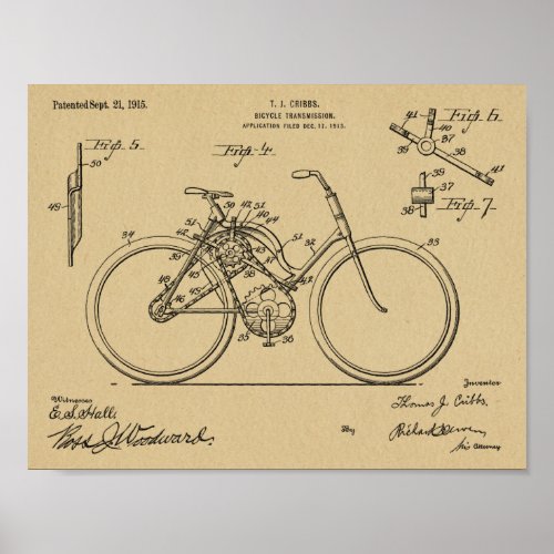 1913 Bicycle Transmission Design Patent Art Print