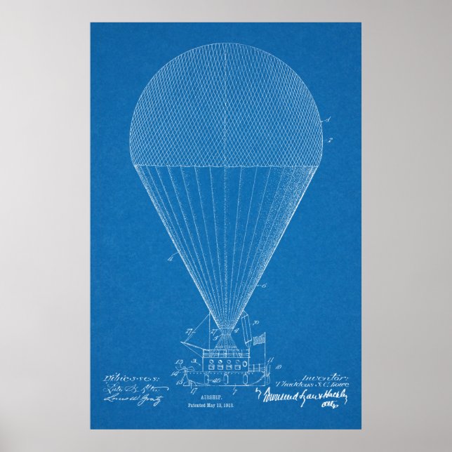 1913 Boat Airship Airplane Patent Art Drawing Poster (Front)