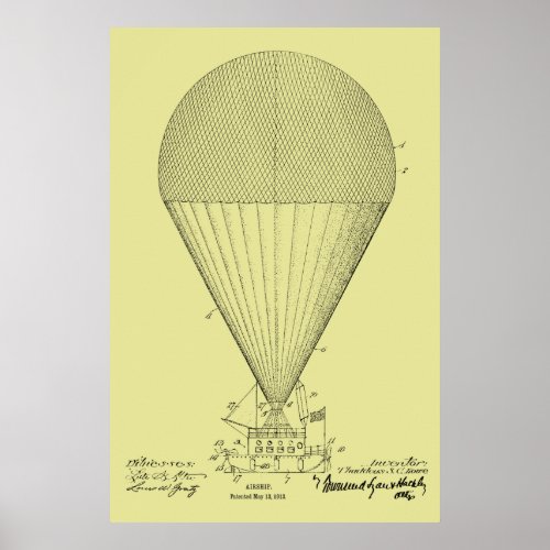 1913 Boat Airship Balloon Patent Art Drawing Print