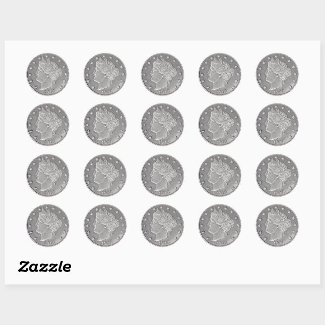 1913 Liberty Head Nickel Round Stickers (Sheet)