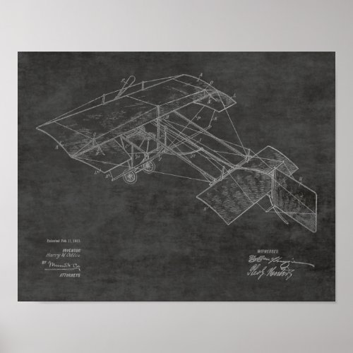 1913 Vintage Airplane Patent Art Drawing Print