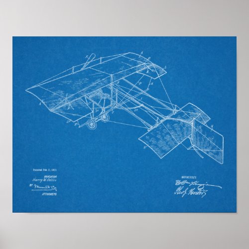 1913 Vintage Airplane Patent Art Drawing Print