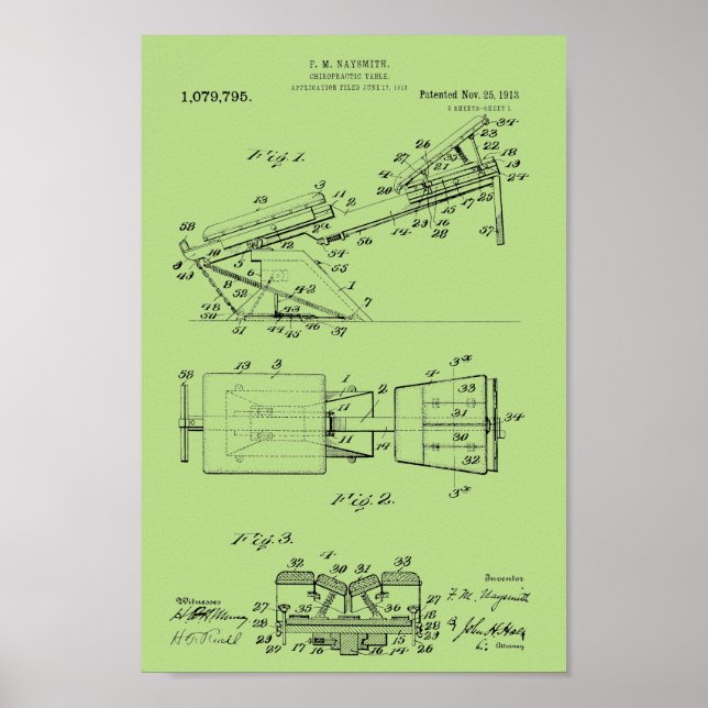 1913 Vintage Chiropractic Table Patent Art Print (Front)