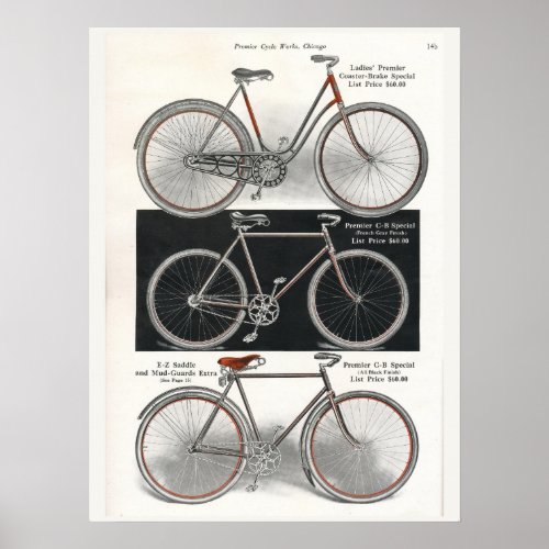 1913 Vintage Ladies Premier Bicycle Ad Art Poster