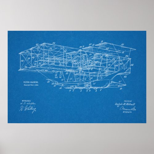 1914 Flying Machine Airplane Patent Art Drawing Poster