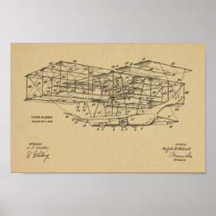 1914 Flying Machine Airplane Patent Art Drawing Poster