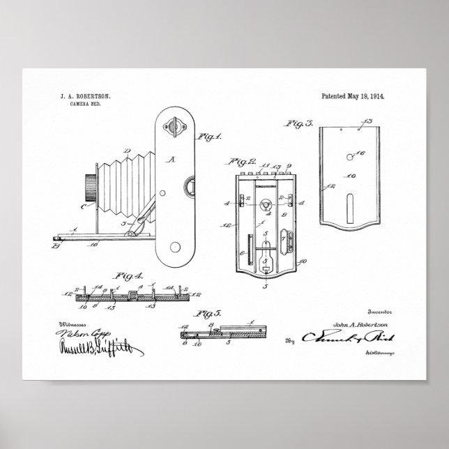 1914 Folding Camera Patent Art Drawing Print (Front)
